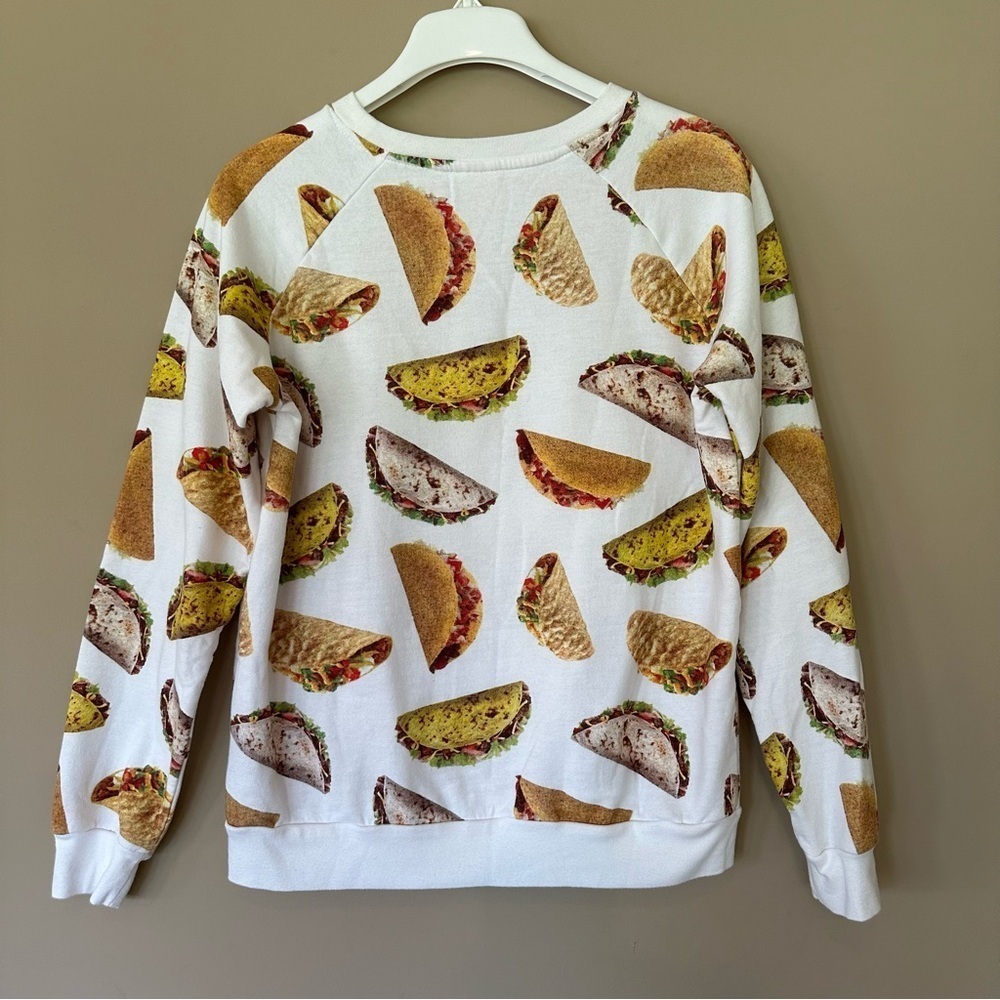Taco Sweatshirt Women M Lets Taco Bout It Funny Mexican Crewneck Pullover Freeze - Picture 6 of 6